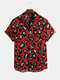 Mens Animal Leopard Print Short Sleeve Shirts - Red