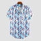 Mens Summer Freshness Floral Printed Turn Down Collar Short Sleeve Loose Casual Shirts - Blue