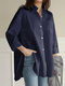 Demin Long Sleeve Solid Color Split Hem Plus Size Shirt - Navy