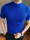 Camiseta casual de manga corta con cuello medio y color liso para hombre - Real