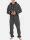 Men Cotton Solid Color Loose Onesies Zipper Hooded Jumpsuit With Kangaroo Pockets - Grey