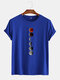 Mens Planet Printing Cotton Round Neck Casual Short Sleeve T-Shirts - Dark Blue