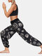 Ethnic Graphic Print Elastic Waist Yoga Bloomers Pants - Black#2