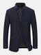 Mens Stand Collar Single Breasted Warm Casual Double Pocket Woolen Overcoats - Navy