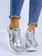 Plus Size Women Casual Rhinestone Decor Color Block Running Sneakers - Silver