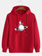 Mens Cartoon Space Astronaut Print Solid Drawstring Pullover Hoodie - Red