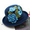 Women Embroidery Printed Straw Hat Ethnic Style Retro Sun Hat - Navy