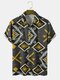 Camicie da uomo a maniche corte con risvolto con stampa geometrica vintage argyle - Grigio scuro