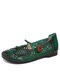 Women's Solid Color Good-looking Retro Butterfly Wings Pattern Hollow Flat Loafers Shoes - Green