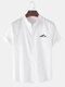 Mens Mountain Chest Print Stand Collar Casual Cotton Short Sleeve Shirts - White