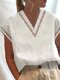 Damen-Bluse mit ausgehöhltem Detail und V-Ausschnitt, einfarbig, kurzärmelig - Weiß