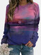 Landscape Printed Long Sleeve O-neck T-shirt For Women - Rose