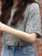 Floral Print Chiffon Short Sleeve Crew Neck T-shirt For Women - Green