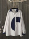 Patchwork Lapel Long Sleeve Plus Size Shirt for Women - Beige