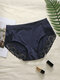 Plus Size Women Lace Mesh Comfy Soft High Waisted Panties - Navy