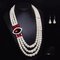 Luxury Womens Pearl Wedding Jewelry Set Gemstone Pearl Necklaces Drop Earrings for Women - Red