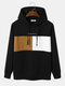Mens Letter Embroidered Color Block Stitching Overhead Drawstring Hoodies - Black