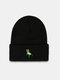 Unisex Acrylic Knitted Cartoon Frog Pattern Embroidery Brimless Fashion Warmth Beanie Hat - Black