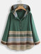 Ethnic Stripe Print Long Sleeve Patchwork Blouse For Women - Green