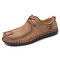 Men Hand Stitching Leather Non Slip Casual Driving Shoes - Khaki