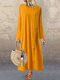 Knit Eyelet Drawtring Long Sleeve Plus Size Casual Dress - Yellow