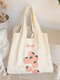 Women Canvas Cute Fruit Pattern Large Capacity Durable Handbag Shoulder Bag - Peach