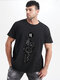 Plus Size Mens 100% Cotton Oriental Dragon Graphic Fashion Short Sleeve T-Shirts - Black