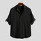 Mens Solid Color Chest Pocket Half Sleeve Stand Collar Breathable Casual Shirts - Black