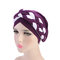 Women Soft Embroidered Headband Multicolor Twist Braid Turban Cancer Cap - Purple&White