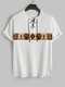 Herren-T-Shirts mit ethnischem Muster, Schnürung, Textur und hohem, niedrigem Saum - Weiß