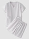 Mens Plain Double Pockets Checkered jacquard Short Sleeve Breathable Loungewear Home Massage Pajamas Sets - Beige