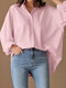 女性のためのソリッドルーズロングスリーブラペルシャツ - ピンク