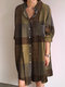 Plaid Color Block Pocket Front Long Shirt Dress - Brown