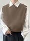 Mens Button Solid Color Knitted Sweater Vest - Coffee