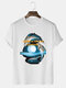 Mens Dolphin Graphic Print 100% Cotton O-Neck Short Sleeve T-Shirt - White