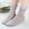 Women Cotton Ultra-Thin Solid Pure Color Ice Silk Mesh Breathable Lace Pine Ankle Socks - Grey