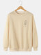 Mens Simple Rose Pattern Cotton Round Neck Casual Loose Pullover Sweatshirt - Khaki