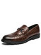 Men Vintage Embossing Slip On Business Dress Loafers - Brown