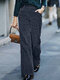 Women Vintage Corduroy Solid Color Casual Pants With Pocket - Navy