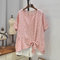 Fashion 19 Seasons New Simple Fashion Print Hem Tie Wild Short-sleeved Shirt 4397 - Pink