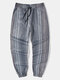 Mens Striped Drawstring Waist Loose Cuffed Pants With Pocket - Gray