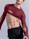 Mens Sexy Cutout Knit Long Sleeves Crop Top - Wine Red