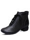 Women Retro Casual Back-zip Breathable Hollow Soft Comfy Heeled Boots - Black