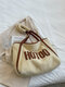 Women Plush Fashion Patchwork Letter Pattern Handbag Shoulder Bag Tote - Beige