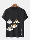 T-shirt a maniche corte da uomo con stampa di gatti giapponesi carini Collo invernali - Nero