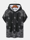Mens Monochrome Paisley Floral Print Short Sleeve Hooded T-Shirts - Black
