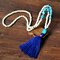 Handmade Wooden Beads Tassel Pendant Long Necklace Bohemian Irregular Turquoise Soft Ceramic Beaded Sweater Chain - Blue