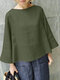 Solid Long Bell Sleeve Blouse For Women - Dark Green