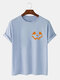 Mens 100% Cotton Halloween Funny Pumpkin Printed O-Neck Casual Short Sleeve T-Shirts - Blue