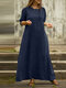 Einfarbiger Langarm-Maxi mit Rundhalsausschnitt Vintage Kleid - Blau